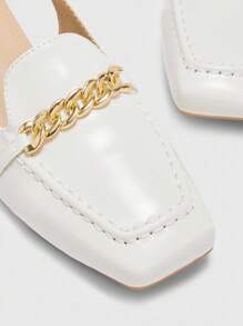 CUCCOO BIZCHIC Women's Shiny White Chain Decor Backstrap Flat Square Toe Slingback Pumps, Suitable For Commuting, Date, Party, Holiday For Christmas Spring Shoes - White - View 7