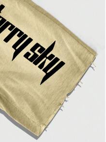 PAVTROS Pantaloncini in maglia con stampa minimalista e interessante di lettere e stelle, vita elastica con coulisse e tasche, pannello frontale con stampa a pois sbiaditi, stile urbano complessivo, casual minimalista, moda da strada, versatile per uso quotidiano. Regalo per le vacanze. Pantaloncini grafici da uomo, pantaloncini casual da uomo, pantaloncini grafici, stile emo, stile anni 2000