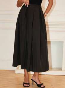 Islaluna A-lijn effen kleur hoge taille rok maxi dames outfit