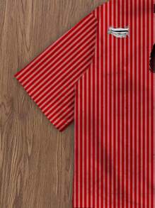 Manfinity Roghcode Men's Letter Striped Short Sleeve Single-Breasted Casual Cropped Shirt