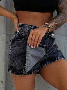 SAYEHFBABY Falda pantalón de mezclilla sencilla y casual de unicolor para mujer - Gris Oscuro - Ver 3