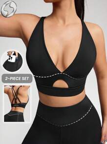 Innovista 女士奢华自然色调亮面运动套装精致设计健身服运动装训练透气运动短款上衣文胸搭配紧身裤手机卡口袋下装金属两件套日常瑜伽骑行服 HIIT 办公室到法院早午餐到健身房功能运动休闲全天弹力运动服秋季舒适运动露背有氧跑步