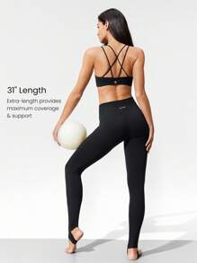 GLOWMODE 31" FeatherFit™ Stretch And Stride Buttery-Soft Stretchy Sweat-Wicking Stirrup Leggings Low Impact Yoga Pilates Studio Daily Casual Wear Fall Winter - Black - View 3