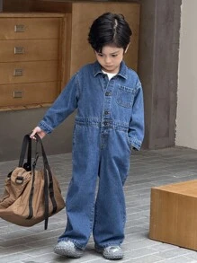 SHEIN Tuta in jeans blu per ragazzo giovane