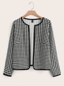 SHEIN Clasi Plus Houndstooth Print Open Front Jacket,Fall Women Clothes Winter Autumn
