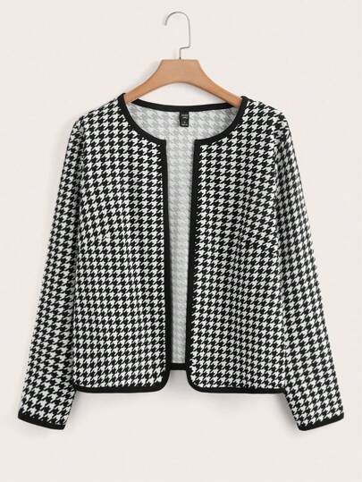 SHEIN Clasi Jaqueta Plus Houndstooth com estampa frontal aberta