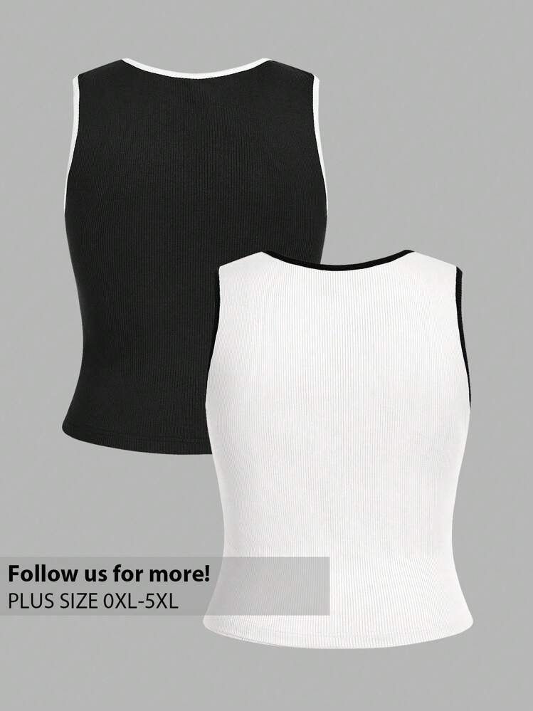 SHEIN Privé Plus Size Color Block Casual Camisole Tank Tops, Multi-Pack For Summer - Multicolor - View 2