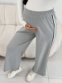 SHEIN Maternity Casual Versatile Contrast Striped Waistband Sweatpants