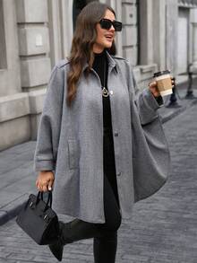 EMERY ROSE 大码女式纯色蝙蝠袖口袋宽松休闲大衣