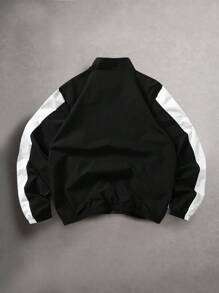 Manfinity ZONE917 男士撞色休闲拉链长袖户外风衣夹克，秋季 - 黑色 - 查看 2