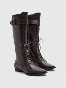 CUCCOO BIZCHIC Giày bốt cao đến đầu gối màu nâu chất lượng cao, giày bốt nữ đế bằng mũi nhọn thanh lịch, giày bốt dài thời trang đa năng kiểu mới, thể hiện nét quyến rũ nữ tính và thanh lịch - màu nâu - Xem 6