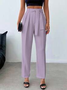 EURMUSE High Waist Fold Pleated Pants - Lilac Purple - View 5