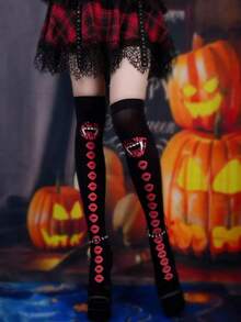 ROMWE Grunge Punk 1pc Halloween High Elasticity Women Over-The-Knee Socks - Black - View 2