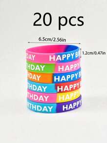 5/10/20pcs Colorful Happy Birthday Inspirational Rubber Bracelet Colorful Printed Silicone Wristband Festival Party Supplies Color Random Christmas - Multicolor - View 8