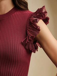 Anewsta Conjunto de 2 piezas con blusa de cuello redondo elegante con volantes en el bajo y mangas cortas, y falda de punto con bajo de sirena