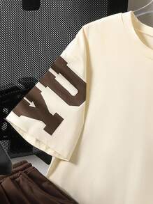 SHEIN Mirajuku 2pcs Male Teen Summer Casual Outdoor Letter Print Round Neck Short Sleeve T-Shirt And Outdoor Sports Shorts Set Young Boys Clothing 8 Youth Boys Set Outfit Set Teen Boys Outfits Youth Boy Clothes 10 Summer Holiday