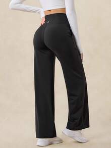 OutZeal Women Sports Pants Daily Casual Lounge Buttery Soft Knitted Sweat Wicking High Waist Straight Legs With Pockets - Black - View 9