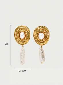 Opalesca 1 对独特形状，珍珠/珍珠母纹理，金属/金属质感 18K 金不对称珍珠圈形耳环，优雅、可爱、奢华，适合派对、休闲、工作、婚礼、节日、度假、露营、 Y2K/妈妈/女士/女孩/秋季/冬季/节日/假日/老钱/万圣节 - 金黃色 - 查看 7