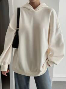 Livesso 女式字母印花宽松休闲连帽运动衫 - 白色 - 查看 3