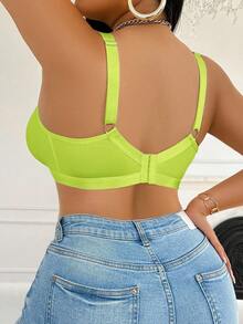 Plus Size Green Mesh Bra With Sheer Detailing And Casual-Comfy Fit