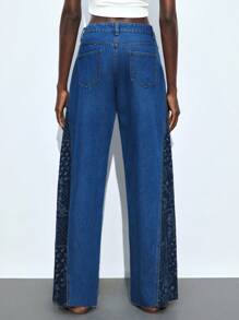 Maija Jeans de pierna ancha con estampado de patchwork de moda casual para mujer