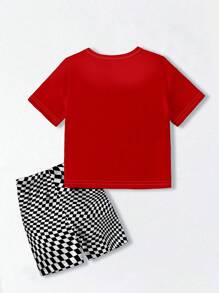 2pcs/Set Young Girl Casual Minimalist Short Sleeve Top And Shorts Set, Suitable For Summer