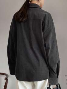 FRIFUL Women's Regular Collar Corduroy Loose Solid Color Chest Pocket Decoration Loose Autumn/Winter Shirt, Fall Womenswear Long Sleeve Top