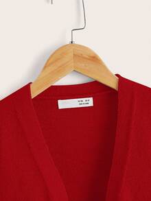 SHEIN Young Girl Casual Solid Color Cardigan With Pockets In Fall/Winter - Red - View 3