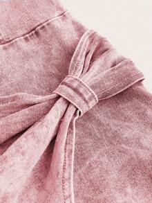 SHEIN EZwear Bộ đồ liền thân denim viền bất đối xứng cỡ lớn dành cho nữ - Hồng - Xem 4