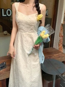 Livesso 女式纯色提花面料A字腰优雅度假夏装