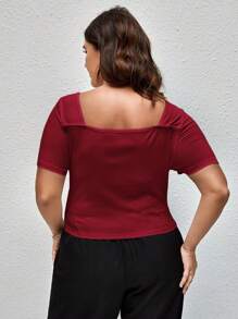 Firerie Plus Rib-Knit Twist Sweetheart Neck Tee - Burgundy - View 7