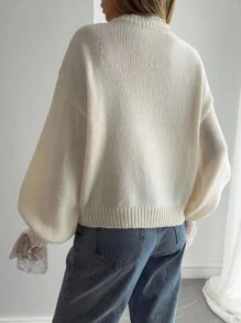 DAZY New Autumn Loose Casual Lace Patchwork Women Sweater