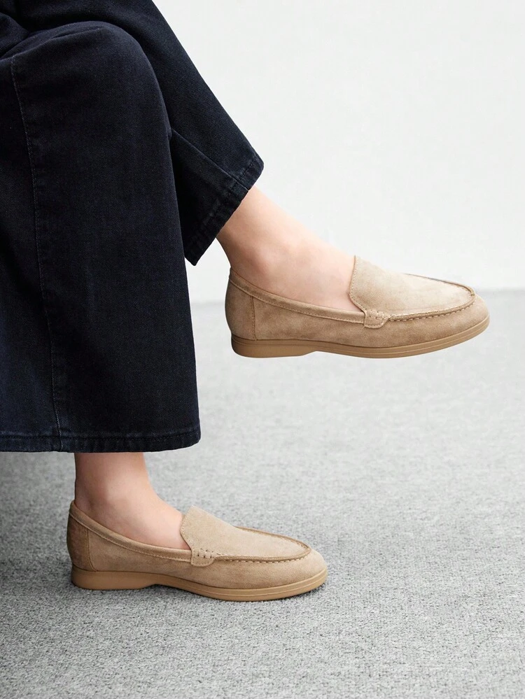 CUCCOO BIZCHIC Women's Apricot Suede Comfortable Casual Loafers, Flat Slip-On Shoes Suitable For Outdoor, Commuting, Work, Daily Wear, Versatile For Christmas Spring Shoes