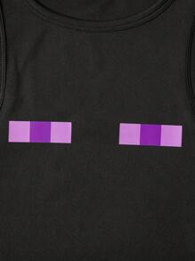 SHEIN 女式 Y2K 紫眼图形像素色块黑色短款运动背心，性感俱乐部服装，朋克街头风格，图形印花，哥特美学，休闲夏季上衣，露脐 T 恤 - 黑色 - 查看 5