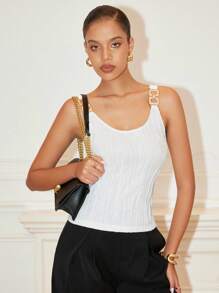 Rafferiza Chain Detail Tank Top - White - View 7