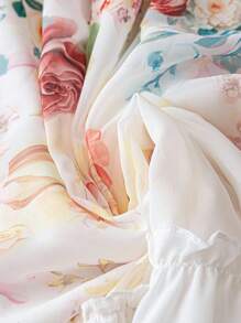 Flirla Vestido Plus Size Elegante com Estampa Floral e Babados