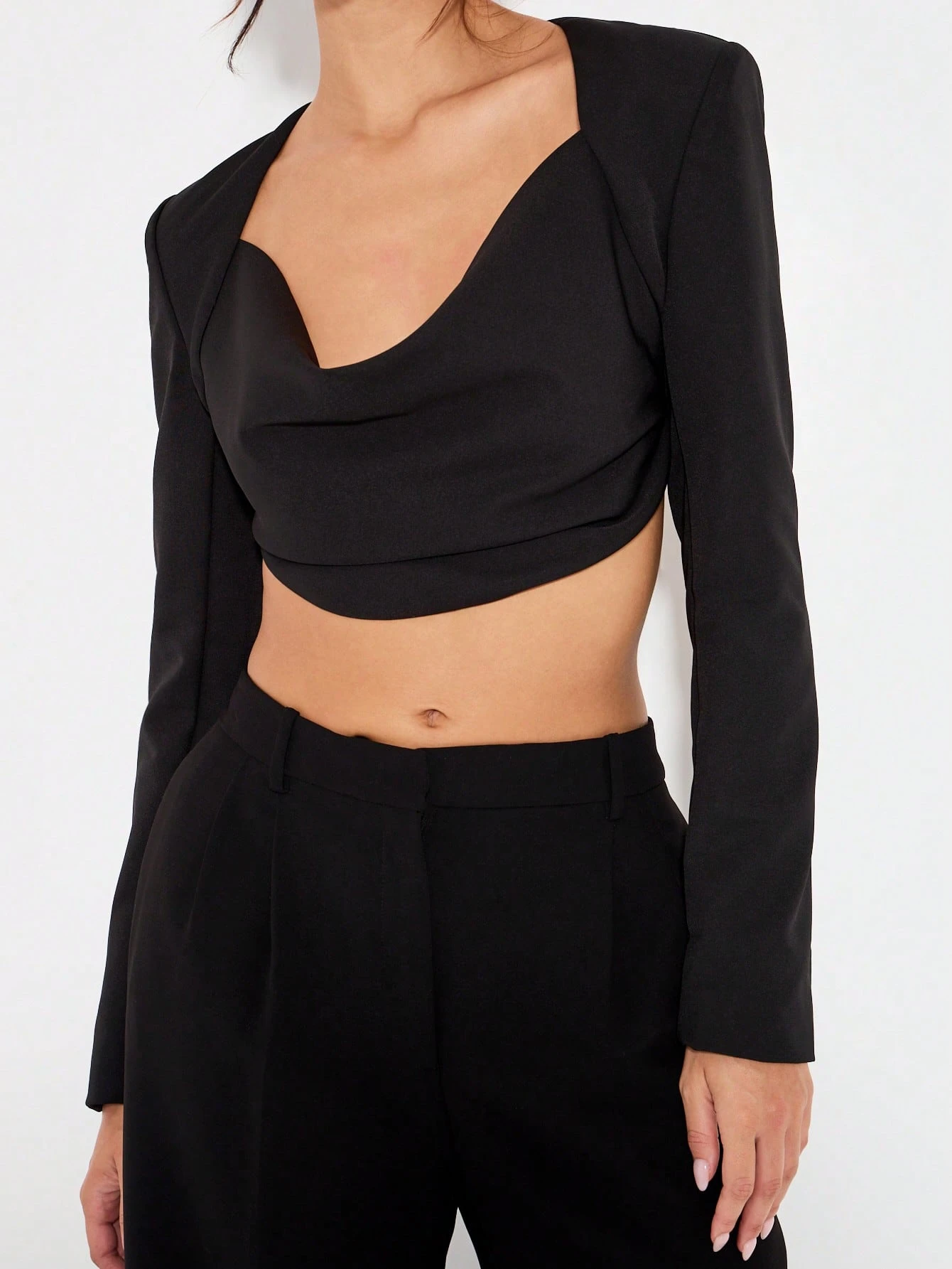 KIZN Long Sleeve Cropped Blazer With Square Neckline