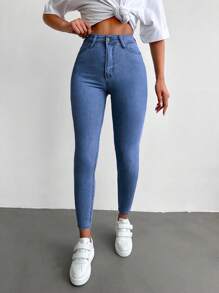 EURMUSE 96% Cotton High Waist Skinny Cropped Jeans - Light Wash - View 3