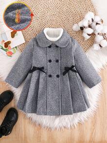 Blommig grå 3D-rosettdekor Rund hals Långärmad Varm & Mysig Spädbarnsflicka Elegant Rosettkrage Fram Öppen Långa Ytterkläder, Höst/Vinter Babyflicka Vinterkappa Babyflicka Kappa Småbarnsflicka Vinterkappa Flickor Vinterkappa Babyflicka Överkappa Höst - Grå - Visa 1