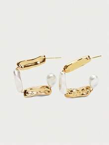 Opalesca 1 Cặp bông tai tròn bằng ngọc trai/xà cừ, hình dạng bất đối xứng, kim loại/có họa tiết, thanh lịch, dễ thương, sang trọng, phù hợp cho công việc, thường ngày, đám cưới, ngày lễ, kỳ nghỉ, cắm trại, Y2K/dành cho mẹ/phụ nữ/bé gái/mùa thu/mùa thu/mùa đông/lễ hội/ngày lễ/kỳ nghỉ/tiền cổ/halloween - Vàng - Xem 2