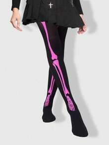 ROMWE Grunge Punk 1 quần tất/quần tất/quần legging co giãn cao thời trang Halloween cho nữ - màu đen - Xem 4