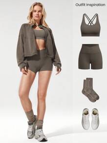 GLOWMODE Softserene 莫代尔 凉爽舒适 丝滑透气 轮廓接缝 立领 抽绳腰部 大口袋 拇指孔 腰长 拉链夹克 日常休闲装 - 棕色 - 查看 6