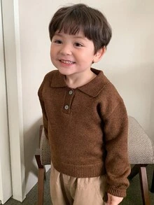 DAZY Toddler Boys' Casual Solid Color Turndown Collar Long Sleeve Sweater, Spring/Autumn - Coffee Brown - View 7