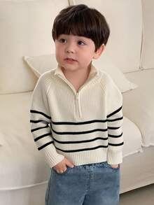 DAZY Toddler Boys' Korean Style Striped Collared Long Sleeve Sweater, Autumn/Winter