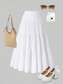 Elegant Choice For Baby: Girls' White Woven Crinkle Fabric Skirt, Unique Texture, Delicate Details, Pleated Fluidity, Showcasing Sweet Elegant, Essential For Outings. Fall Winter