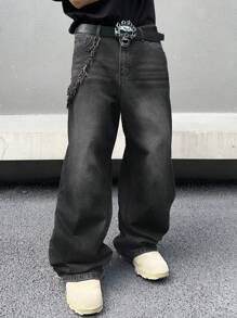 Manfinity EMRG 大码男士休闲口袋直筒宽松百搭牛仔裤，适合街头运动、摇滚风