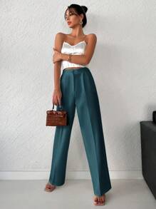 RueChic Solid Straight Leg Pants - Green - View 5