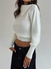 Aloruh New Stylish Casual Warm Winter Stand Collar Asymmetrical Asymmetric Button Oversized Batwing Sleeve Knit Sweater - Beige - View 6