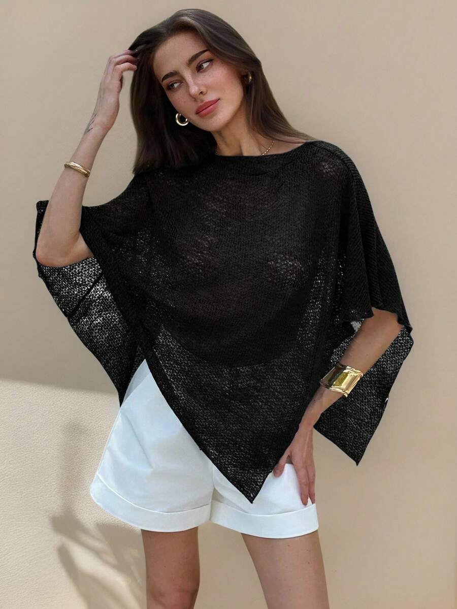 Aloruh Áo choàng cổ yếm dệt kim Jacquard khoét lỗ thời trang mới màu mơ đa năng, phong cách nghỉ dưỡng, nhẹ, mặc nhiều lần, áo thu