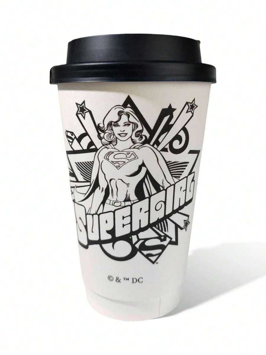 SUPERMAN X SHEIN Vaso de fiesta inspirado Vaso de papel de un solo uso con gráfico de figura - Blanco y Negro - Ver 1
